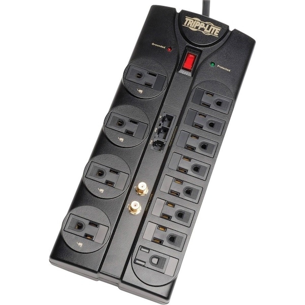 Tripp Lite Outlet Tap, Surge, Tel/Modem/Coaxial/Ethernet Protection, 5-15R, 5-15P, 8 ft., Black TRPTLP1208SAT - main